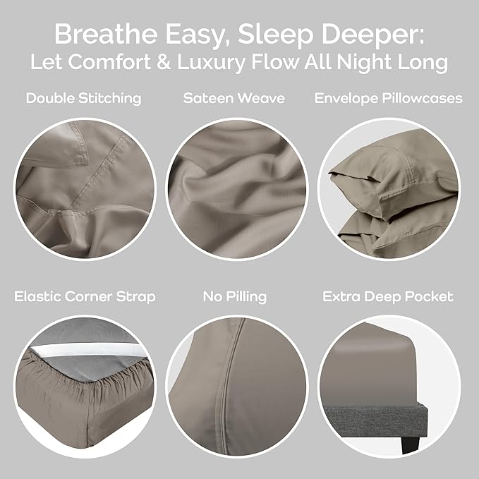 Viscose Bamboo Sheets Queen Size 4PC Set - Cooling Bedding for Hot Sleepers with Moisture Wicking Technology - Silky Soft 18 Inch Deep Pocket - Sand 60"x 80"