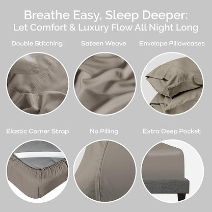 Viscose Bamboo Sheets Queen Size 4PC Set - Cooling Bedding for Hot Sleepers with Moisture Wicking Technology - Silky Soft 18 Inch Deep Pocket - Sand 60"x 80"