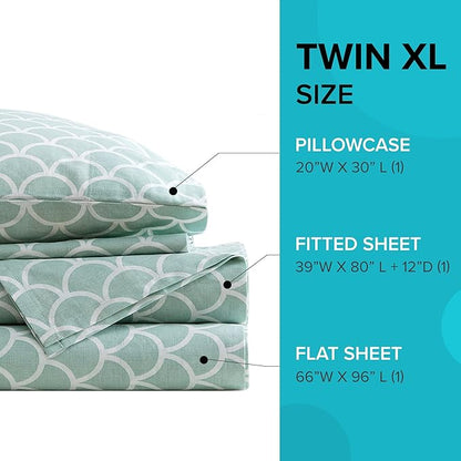 Comfort Spaces 100% Cotton Sheet Set Breathable, Lightweight, Soft with 12" Elastic Pocket Fits up to 14" Mattress, All Season Cozy Bedding, Matching Pillow Case, Twin XL Scales 3 Piece