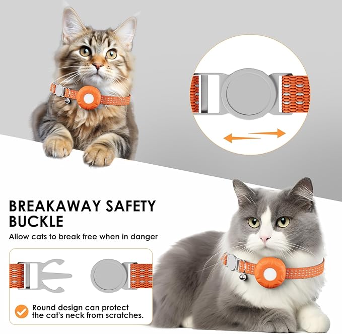 Smart Cat GPS Tracker | Real-Time Location & Cat Tracker Compatible with Apple Find My App (Only iOS) | Territory & Location History | Up to 5-Day Battery | Breakaway Collar Included, Orange