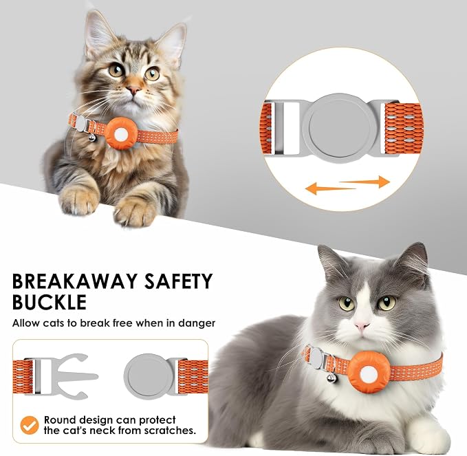 GPS Tracker for Cats-No Monthly Fee Cat Tracker,Waterproof Real-Time Cat Collar for Pets,Kids,Luggage & Assets | 367-Day Battery Life|Pet Tracker Compatible with Apple Find My App (Only iOS) (Orange)