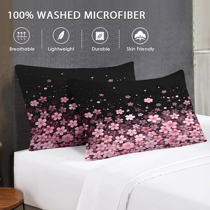 King Size Comforter Set with 2 Pillowcases, Spring Cherry Pink Flower Tree Soft 3 Pcs Bedding for Kids and Adults Bedroom Bed Decor