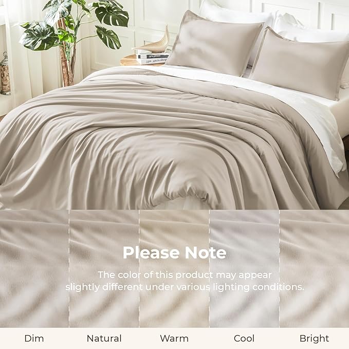 Litanika Oatmeal Comforter Full Size, 3 Pieces Lightweight Solid Bedding Comforter Set, All Season Fluffy Bed Set (79x90In Comforter & 2 Pillowcases)