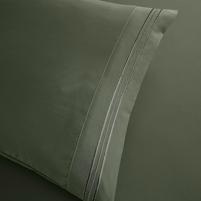 Clara Clark Bed Sheets, Premier 1800 Series Bed Sheet Set, Deep Pocket, Wrinkle, Fade, Stain Resistant, Luxury Soft Bedding Sheets & Pillowcases, California King, Olive Green