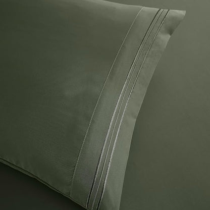 Clara Clark Bed Sheets, Premier 1800 Series Bed Sheet Set, Deep Pocket, Wrinkle, Fade, Stain Resistant, Luxury Soft Bedding Sheets & Pillowcases, Twin, Olive Green