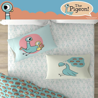 The Pigeon Finds A Hot Dog Full Bedding Set – 7 Piece Super Soft Microfiber Reversible Comforter, Sheet Set & Sham - Book by Mo Willems (Officially Licensed Product) by Franco