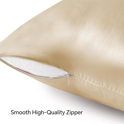 BEDELITE Satin Pillowcase with Zipper, Champagne King Size Pillow Cases Set of 2, Super Soft and Cooling Similar to Silk Pillow Cases, Gift for Women Men(20x36 Inches)