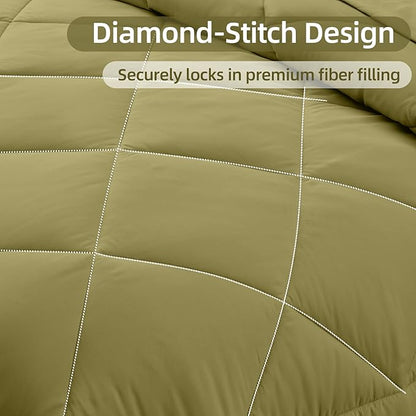 FUANNA 7 Pieces Full Size Comforter Sets, All Season Bedding Sets Full Size, Luxury Soft Bed in a Bag with Comforter, Flat Sheet, Fitted Sheet, Pillowcases & Pillow Shams, Olive Green