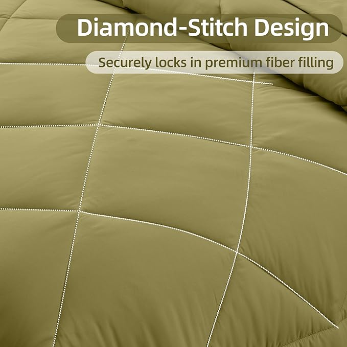 FUANNA 7 Pieces King Size Comforter Set, All Season Bed in a Bag King Size, Luxury Soft Bedding Sets with Comforter, Flat Sheet, Fitted Sheet, Pillowcases & Pillow Shams, Olive Green