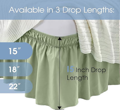 FreshCulture Queen Bed Skirt, Elastic Wrap Around Bed Skirt Queen Size, Bed Skirts for Adjustable Bed, Easy Fit with 15-Inch Tailored Drop, Hotel Quality Dust Ruffle for Queen Bed (Sage Green)