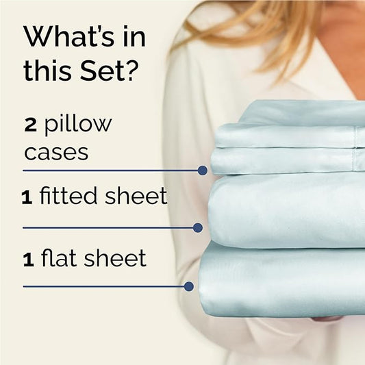 Twin XL 4 Piece Sheet Set - Comfy Breathable & Cooling - Ultra-Soft Hotel Luxury Bedding Set w/ 8-16 Inch Deep Pockets - 1 Flat & 1 Fitted Sheet & 2 Pillowcases - Wrinkle Free & Easy Care - Ice Blue