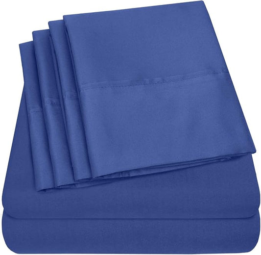 Sweet Home Collection 6 Piece 1500 Supreme Collection Brushed Microfiber Deep Pocket Sheet Set-2 Extra Pillow Cases, Great Value, Rv Short Queen, Royal Blue