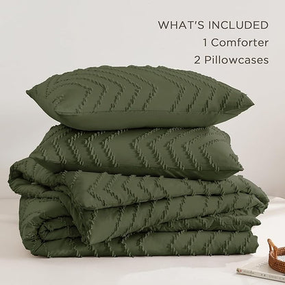 Andency Olive Green Oversized Super King Comforter Set 120x120, Extra Large King Size Comforter Oversize Boho Soft Warm Bedding Comforter Sets, 3 Pieces Aesthetic Chevron Textured Bedding Set