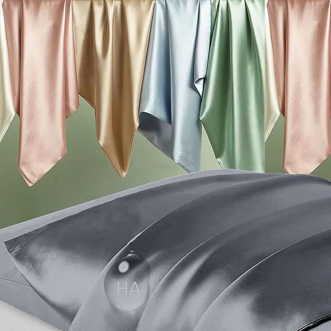 Mulberry Silk Pillow Cases Standard Size, Silk Pillowcase for Hair and Skin, Both Sides Natural Silk Satin Pillowcase for Sleeping Women with Zipper, Gifts for Women Men, Space Grey