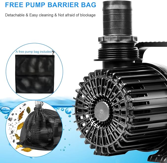 9300 GPH 620W Submersible Pond Waterfall Pump | 32.8FT Power Cord, Quiet Powerful Pump for Koi & Outdoor Water Features, with Barrier Bag