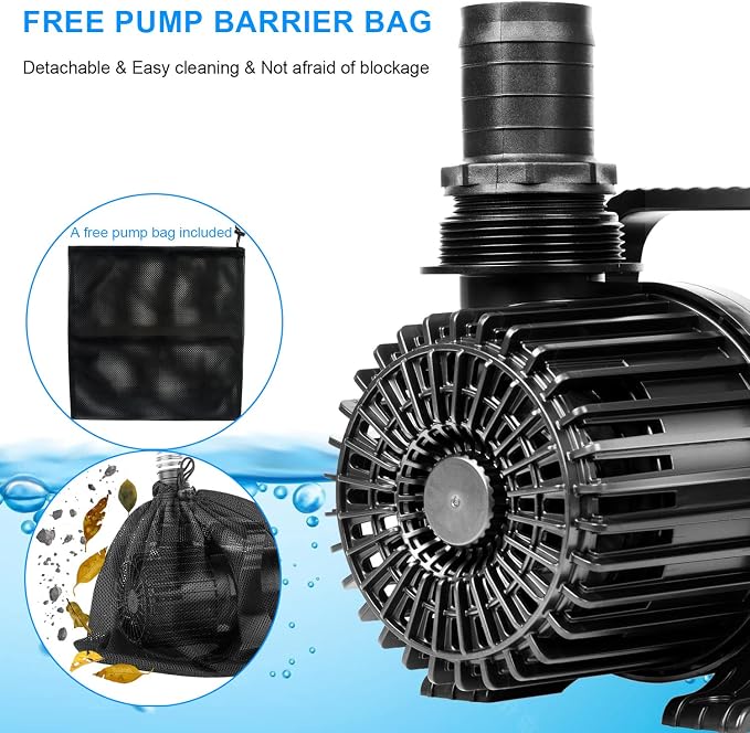 8300 GPH 520W IPX8 Submersible Pond Waterfall Pump | 32.8FT Long Power Cord, Quiet Powerful Fountain Pump for Koi Fish, Garden Yard Patio Duck Pond, with Barrier Filter Bag