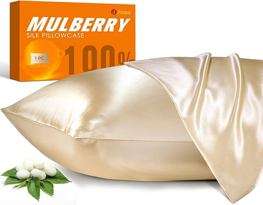 100% Mulberry Silk Pillowcase for Hair and Skin, 22 Momme Pure Natural Silk Pillow Case Both Sided with Zipper, Pillow Cover for Women Mom Men (Beige, King 20''×36'', 2 Pack)