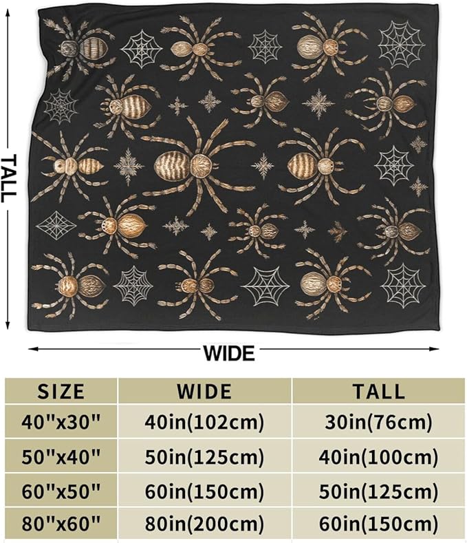 Gothic Spider Blanket Super Soft Warm Fluffy Fleece Flannel Insect Throw Blanket Cozy Fuzzy Plush Stuff Bedding Blankets Gifts for Women Kids Boys Girls Adults 50"X40"
