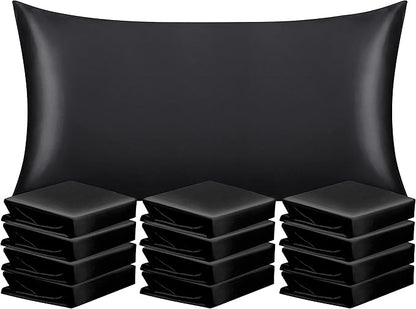 NTBAY 12 Pack Satin King Pillowcases for Hair and Skin, Luxurious and Silky Pillow Cases with Envelope Closure, 20 x 36 Inches, Black
