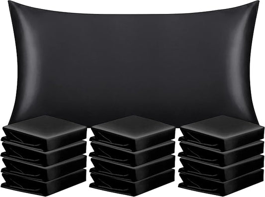 NTBAY 12 Pack Satin King Pillowcases for Hair and Skin, Luxurious and Silky Pillow Cases with Envelope Closure, 20 x 36 Inches, Black