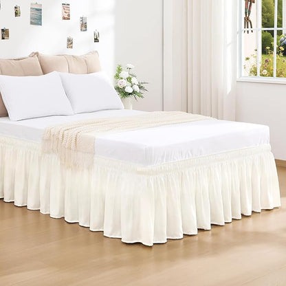 RIMELA Cream White Bed Skirt Queen Size 18 Inch Drop, Wrap Around Elastic Bedskirt, Dust Ruffle for Adjustable Bed Base Machine Washable Easy to Install Bed Skirts