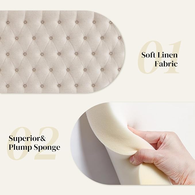 Upholstered Queen Headboard Only, Premium Linen Button Tufted Headboards, Adjustable Solid Wood Head Board, Padded Headboard with Solid Wood Legs in Bedroom (Beige)