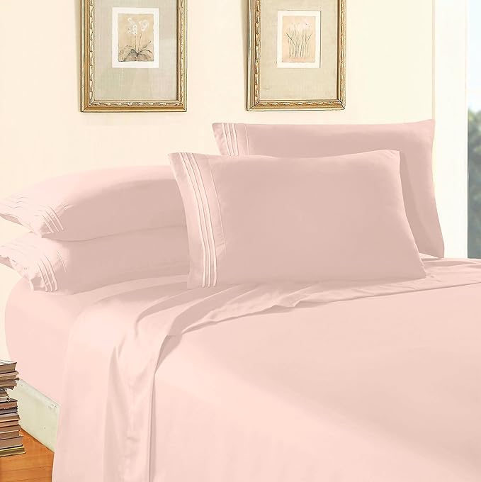Elegant Comfort Luxury 1500 Premium Hotel Quality Microfiber 4-Piece Sheet Set - Wrinkle Resistant, All Around Elastic Fitted Sheet, Deep Pocket up to 16", Queen, Blush