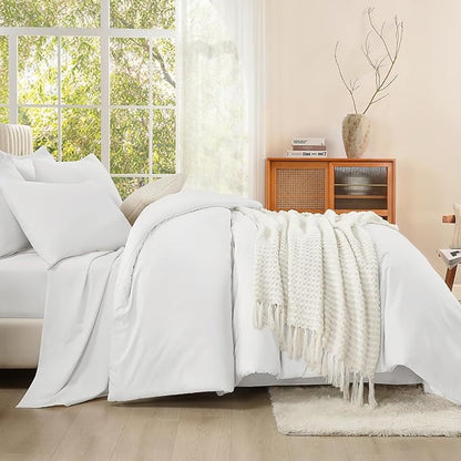Litanika Twin/Twin XL Size Comforter Set White - 5 Piece Bed in a Bag, Lightweight Bed Set with Comforter, Sheets, Pillowcase & Sham