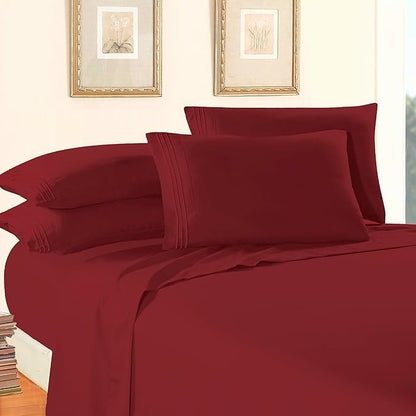 Elegant Comfort Luxury 1500 Premium Hotel Quality Microfiber 5-Piece Sheet Set - Wrinkle Resistant, All Around Elastic Fitted Sheet, Deep Pocket up to 16", Split King, Burgundy