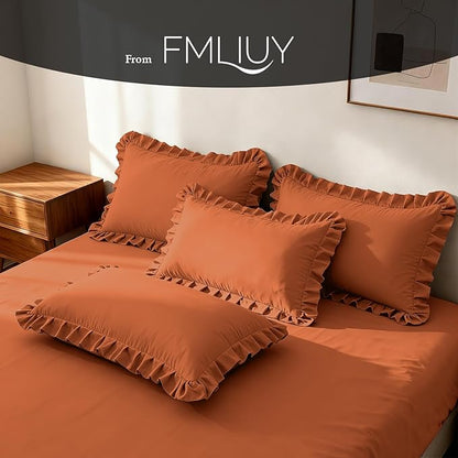Ruffle Pillow Cases King Size Set of 2 – Soft Wrinkle Resistant Brushed Microfiber Ruffled Pillowcases –Envelope Pillow Shams Cover Festive Gift for Hotels, Guest Rooms 20x36 Inch (Tangerine)