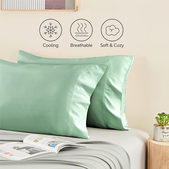 BEDELITE King Size Pillow Cases Set of 2, Rayon Derived from Bamboo, Cooling Pillow Cases for Hot Sleepers & Night Sweats, Breathable and Silky Soft Envelope Pillowcases(Mint Green, 20"x40")