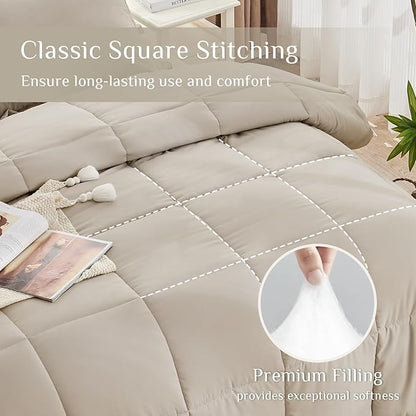 JOLLYVOGUE Full Comforter Set, Ultra-Soft Bed in a Bag Full Size 7 Pieces, Oeko-TEX Certified Bedding Set with Down Alternative Comforter, Sheets, Pillowcases & Shams, Oatmeal