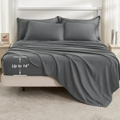 Andency Oversized King Comforter Set Dark Grey 120x98-7 Pieces Boho Tassel Bed in a Bag Soft Lightweight Bedding Sets, Fringe All Season Bed Set with Comforter, Sheets, Pillowcases & Shams