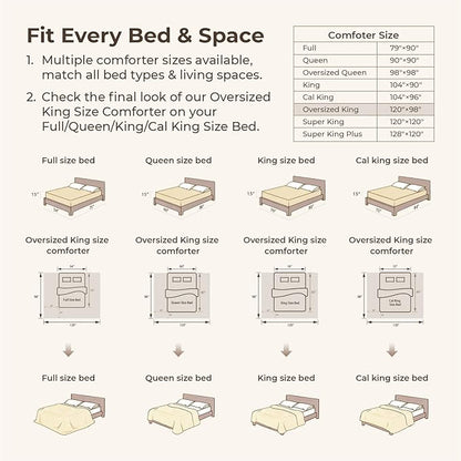 Litanika Beige Oversized King Size Comforter, 3 Pieces Cream Tufted Boho Farmhouse Bedding Comforter Sets, Lightweight Fluffy Bed Set for All Season (120x98In Comforter and 2 Pillowcases)