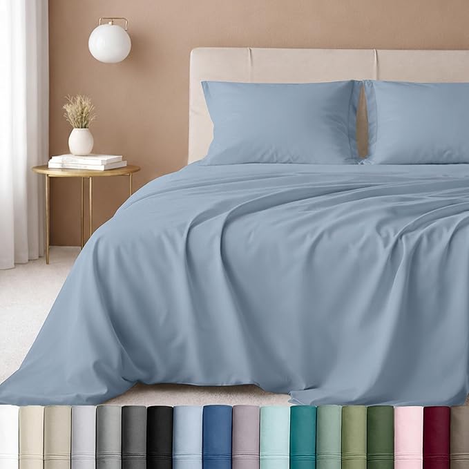 California Design Den - Luxury Full Size Sheet Set - 100% Cotton, 600 Thread Count Deep Pocket Full Size Bed Sheets, Sateen Weave - Blue