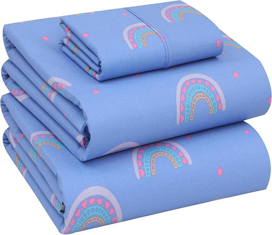 RUVANTI 100% Cotton Sheets – Twin Size Percale Bedding, Cooling & Breathable Floral Design, Durable with a Crisp, Soft & Comfortable Feel, 16" Deep Pocket, 3-Piece Set, Baby Rainbow