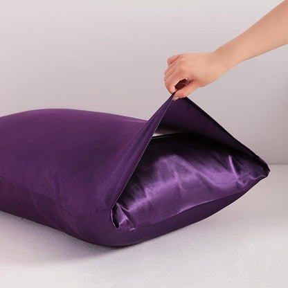 NTBAY 2 Pack Satin Standard Pillowcases for Hair and Skin, Luxurious and Silky Pillow Cases with Envelope Closure, 20x26 Inches, Eggplant Purple