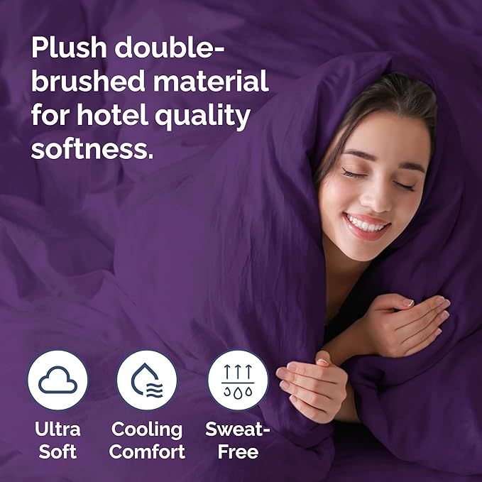 Duvet Cover Full Size Set - Extra Soft Full Duvet Cover 80" x 90" with 2 Pillow Shams - Hotel Luxury, Easy Care and Fade Free w/ Zipper Closures & Ties - All Season, Comfy, Cozy & Breathable (Purple)