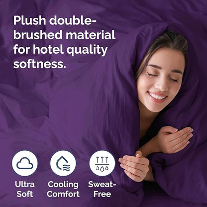 Duvet Cover Full Size Set - Extra Soft Full Duvet Cover 80" x 90" with 2 Pillow Shams - Hotel Luxury, Easy Care and Fade Free w/ Zipper Closures & Ties - All Season, Comfy, Cozy & Breathable (Purple)