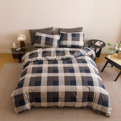 Houseri Blue Plaid Comforter Set King Vintage Grid Bedding Sets