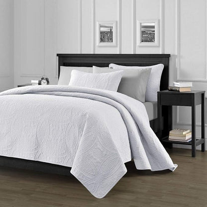 Chezmoi Collection Austin 3-Piece Oversized Bedspread Coverlet Set (Queen, White) (Pack of 6)