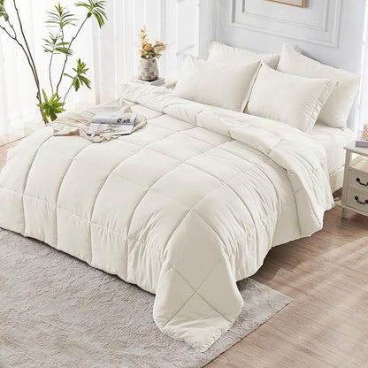 JOLLYVOGUE California King Comforter Set, Ultra-Soft Bed in a Bag Cal King Size 7 Pieces, Oeko-TEX Certified Bedding Set with Down Alternative Comforter, Sheets, Pillowcases & Shams, Ivory