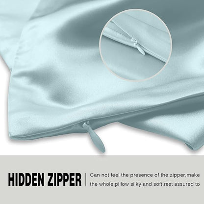 Mulberry Silk Pillowcase for Hair and Skin Standard Size 20"X 26" Pillow Case with Hidden Zipper Soft Breathable Smooth Cooling Silk Pillow Covers for Sleeping (Haze Blue,Standard,1Pcs)