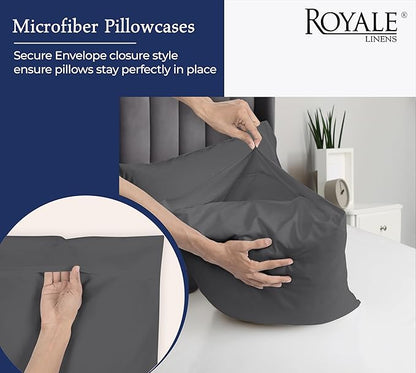 Royale Linens King Pillowcase Set of 2 - Bed Pillow Cover - 20" x 40" -Grey Pillowcases - 1800 Brushed Microfiber, Wrinkle & Fade Resistant - Soft & Cozy- King Size Pillow Case (Grey)