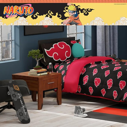 Collectibles Naruto Anime Akatsuki Bedding 5 Piece Super Soft Reversible Comforter and Sheet Set with Sham, Twin, (Officially Licensed Product) By Franco