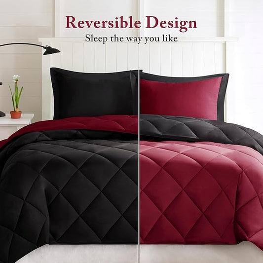 Madison Park Comforter Set, Reversible Down Alternative All Season Microfiber Bedding, 3M Scotchgard Stain Release, Twin/Twin XL Dorm Comforter, Red/Black