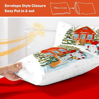 YIYEA Christmas Pillow Cases Standard Size Set of 4, Ultra Soft Double Brushed Microfiber Red Pillowcases and Christmas Pillow Covers, Envelope Closure, Fade Resistant (20"x26")
