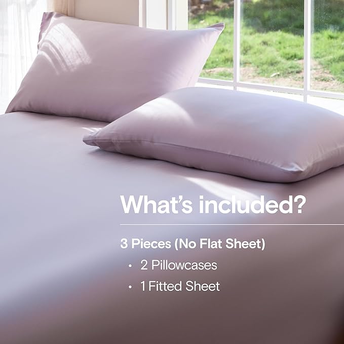 DOZ Sheet Set, 100% Viscose derived from Bamboo, Organically Grown, Buttery Soft, Cooling Sheets, High GSM, Deep Pockets - 3 Piece - 2 Pillowcases 1 Fitted Sheet (Lavender, Cal King)
