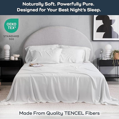 Olive + Crate Tencel Lyocell Eucalyptus California King Sheets - Cooling Tencel Sheets for Hot Sleepers with 18 Inch Deep Pocket Fit - White Snow 4-Piece Set