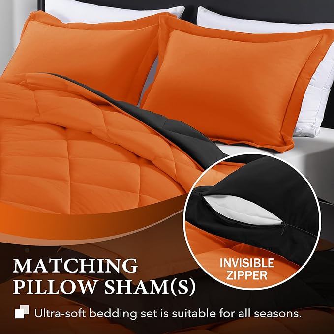 downluxe California King Comforter Set - Orange and Black Cal King Comforter Set, Soft Bedding Sets for All Seasons - 3 Pieces - 1 Comforter (104"x96") and 2 Pillow Shams(20"x36")